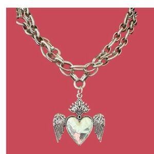 Silver Heart Wing Pendant Necklace